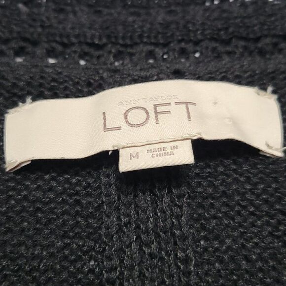 Loft Medium Black Ramie Knit Crotchet Classic 3/4 Sleeve Crew Neck Sweater - Picture 6 of 7